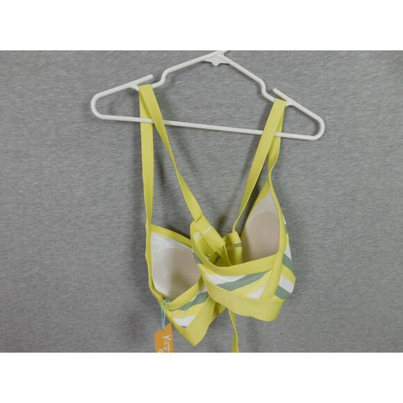 Kona & Sol Bikini Swim Top 1X Yellow Gray White Stripes Criss Cross Straps Pad - Picture 2 of 4